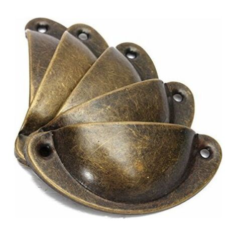 10 tiradores vintage con forma de concha para cajones, armarios y muebles de cocina. Tiradores de hierro curvado estilo retro para puertas de armarios, 8,2 cm x 3,5 cm, latón antiguo. (1/5)