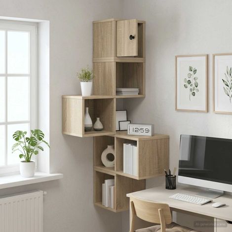 Étagère d’angle murale 7 compartiments en bois d’ingénierie chêne sonoma 48 x 48 x 120 cm - PANGIVO (1/5)