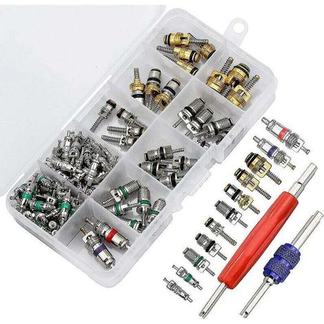 royaluxe -102pcs noyau de valve de climatis de voiture climatisation automobile tige de valve de pneu de réfrigération avec double tête double outil de démontage (1/5)