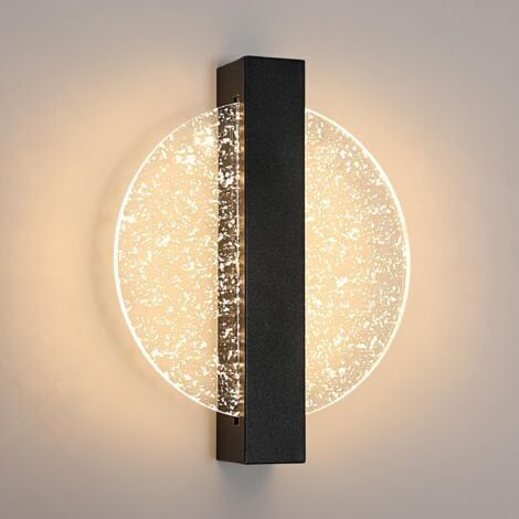 Applique Murale LED Dimmable 12W, Lampe Murale Intérieure Moderne en Aluminium, Lampe de Chevet Murale LED, Noir Applique Murale Acrylique Ronde pour (1/4)