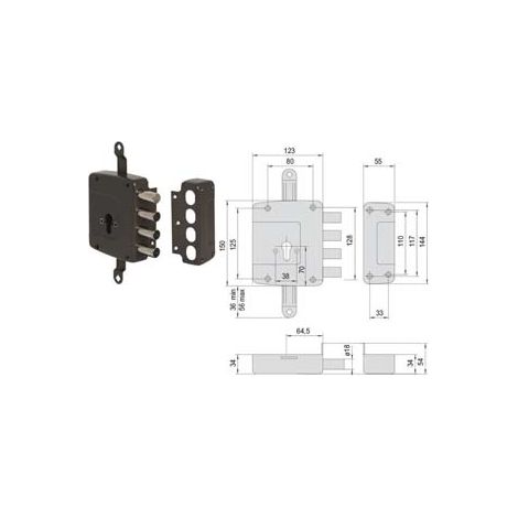 SERRATURA TRIPLICE APPLICARE SOLO CATENACCIO CILINDRO EUROPEO 56162- - mm.64 DX (156162601) - 1 pezzi CISA