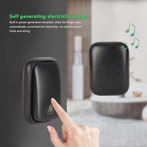 Kabellose Türklingel. Selbstversorgende Klingel, keine Batterie erforderlich. Kabellose Türklingel. Wasserdichter Klingelknopf mit 150 m Reichweite und 38 Klingeltönen. 4 Lautstärkestufen und LED-Anze (1/3)