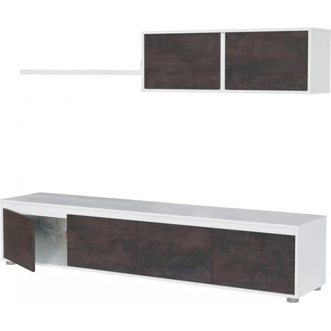 Dmora Paroi aménagée Savannah, Meuble télé pour le salon, Composition d'ensemble de salon, Ensemble de salon avec meuble haut, cm 200x41h43, Blanc et Oxyde, avec emballage renforcé (1/5)