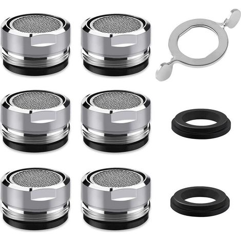 M24 Wasserhahn-Luftsprudler, 6-teilig, wassersparender Wasserhahn-Luftsprudler mit Edelstahl- und ABS-Filter, inklusive 6 Dichtungen und 1 verchromtem Luftsprudlerschlüssel für Bad- und Küchenarmature (1/5)