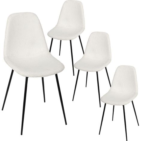 Lot de 4 chaises en velours côtelé coloris crème - AMORY (1/5)