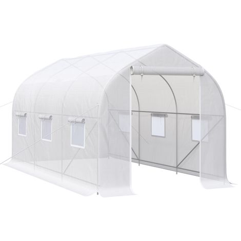 Serre tunnel jardin 8m² 2 portes 6 fenêtres PE 140g/m² 400x200x200cm blanc