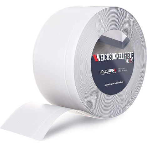 HOLZBRINK Weichsockelleiste Weiß Knickleiste ohne Klebestreifen, Material: PVC, 100x25mm, 15 Meter