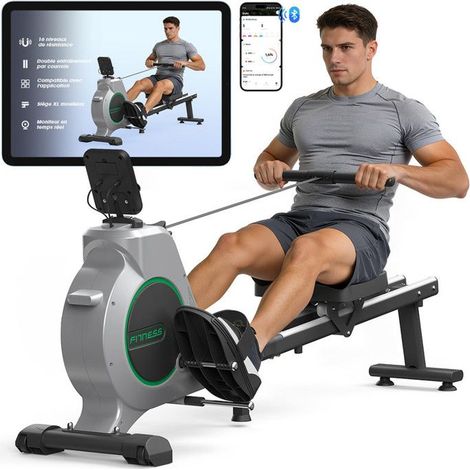 KZYNTH Faltbarer Magnet-Rudergerät für Zuhause - Multifunktionsdisplay - Kompatibel mit Kinomap - 16 Widerstandsstufen - Belastung 160kg - Fitness (1/5)