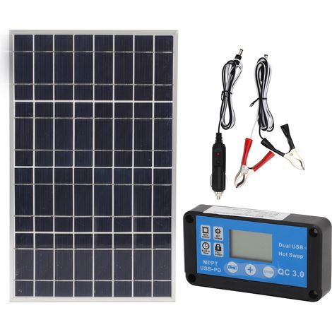 Panneau solaire 30W polycristallin avec contrôleur 40A, double charge USB haute efficacité de conversion pour camping-car, voiture, bateau, avion