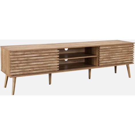 Mobile TV scandinavo decorazione legno scanalato 2 ante, 180cm (1/5)