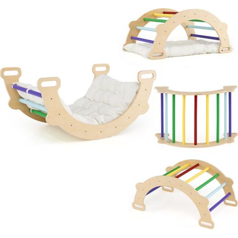 Arco de escalada infantil 3 en 1 81 x 50,5 x 38 cm con cojín extraíble y refuerzo de seguridad en madera multicolor 200016295