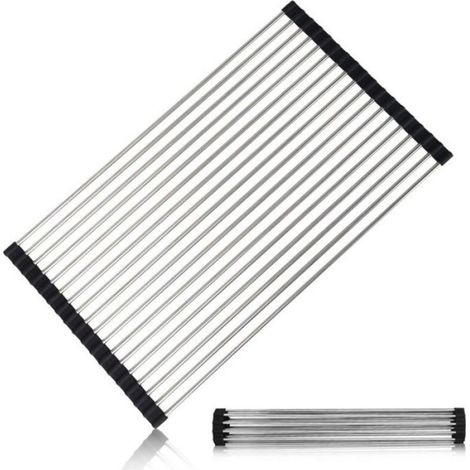 Égouttoir Pliable - Acier Inoxydable SUS 304 - Pour Évier Cuisine - Noir - 37 x 38 cm - 1 Pièce (1/5)