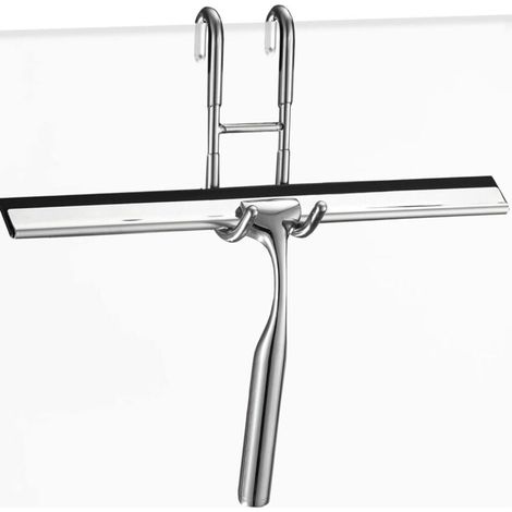 Raclette de Douche Vitre en Acier Inox, Douche Essuie-Glace 25cm avec Crochet sans Perçage, Raclette Pour Salle De Bain,Miroir,Nettoyage en Verre,Carrelage (1/4)