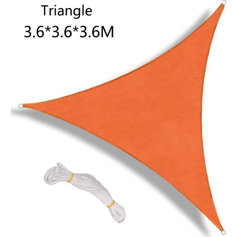 Voile d'ombrage en polyester Oxford orange-rouge, protection UV, idéale pour terrasse, jardin, parc, aire de jeux et pelouse (3,65 m x 3,65 m x 3,65 m). (1/5)