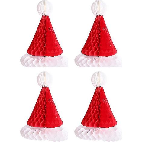 Lot de 4 décorations de Noël en forme de chapeau de Père Noël et de nid d'abeille pour sapin de Noël (1/5)