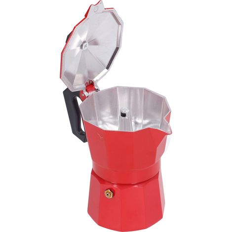 Cafetière italienne Moka 150 ml (3 tasses) en aluminium, rouge, idéale pour la préparation du café et du thé. (1/5)