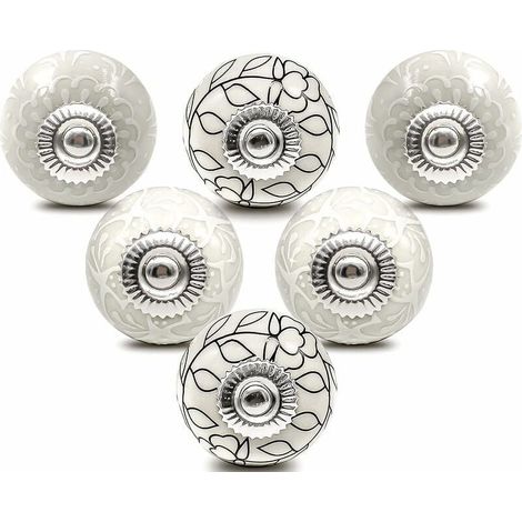 – Bouton de meuble céramique blanc 40mm – Lot de 6 – Pour commodes et armoires – Installation simple avec écrous et boulons (1/5)