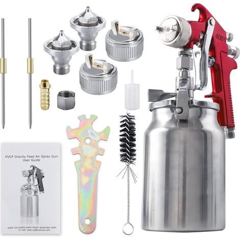 Siphon Pistolet à Peinture avec Buse de 1,3/1,8/2mm et Tasses de Peinture de 1000 cc,Pulvérisateurs pour Camions, Meubles, Clôtures et Voiture (1/5)