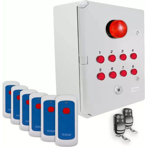 Système d'identification d'alerte sans-fil 900m - 6 boutons / Sirène / Flash / LEDs / Télécommandes d'arrêt (DA600+)