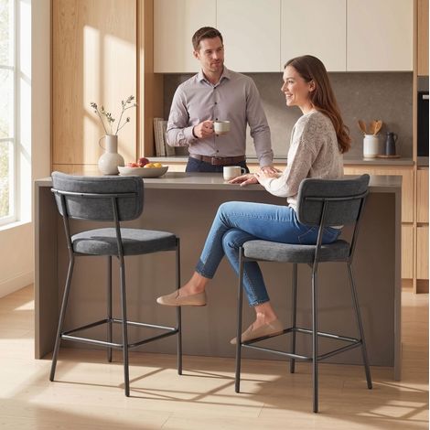 Barhocker aus Polyester grau, 2er-Set, mit geschwungener Rückenlehne und Fußstütze,53×49×93cm (1/5)