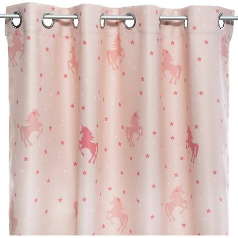 WELL HOME - Rideau occultant enfant "Licorne" rose 140x250cm (1/5)