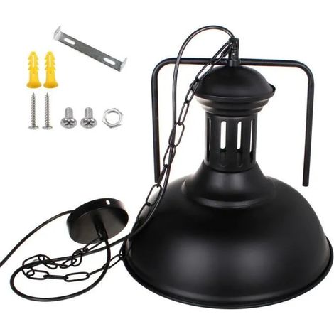 U-Do Lustre Edison E27 Suspension Abat-jour en Métal Industrielle Pendant Noir (1/4)