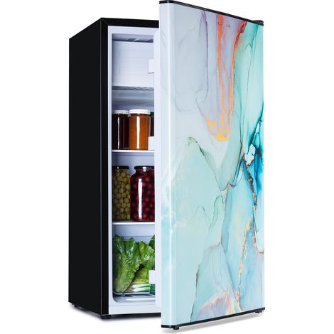 Klarstein CoolArt Fridge-Freezer Combination - Refrigerator with 2 Cooling Levels, Design Front, Thermostat with 5 Levels, 0 to 10 ° C, Compact Dimensions, Design, Pastel, 79L
