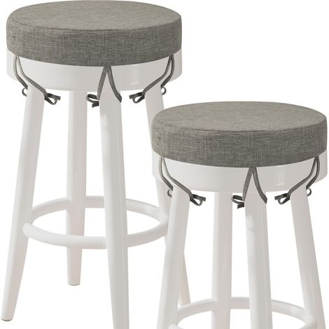 Ensemble de 2 coussins ronds pour tabouret de bar avec cordons - Coussins de chaise antidérapants de 30x30 cm - Coussins de siège lavables amovibles - Housse lavable de couleur gris clair (1/5)