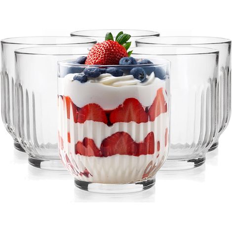 Lot De 6 Coupes À Glace En Verre Transparent Coupes À Dessert Cannelées 290 ml (1/5)