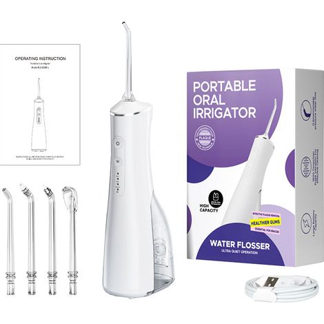 Idropulsore elettrico portatile per l'igiene dentale, ricaricabile tramite USB, blu (bianco)