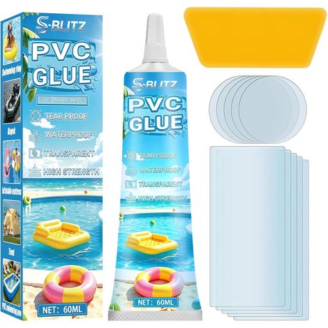 Kit de réparation de piscine - Étanche - Transparent - Colle PVC pour bateau gonflable, film de piscine, anneaux de natation, châteaux rebondissants, jacuzzi, kayaks, 60 ml (1/5)