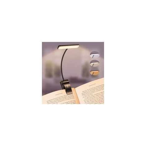 Lampe de lecture rechargeable à pince, protection des yeux, 3 couleurs (ambre/blanc/mixte), col flexible à 360°, portable pour lire au lit (1/5)