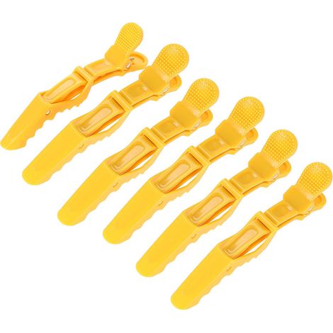 6 Pinces Crocodile Antidérapantes à Une Dent pour Coiffure, Pinces à Cheveux Jaunes (1/5)