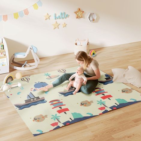 Tapis de jeu pour enfant bebe. tapis d'éveil bébé pliable épais réversible en mousse. 196 x 176 x 1.5 cm. multicolore