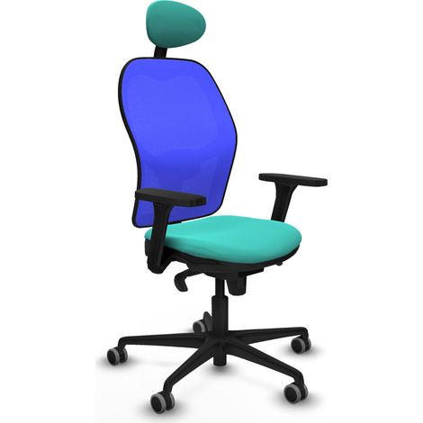Jorquera sincro malla azul similpiel turquesa brazos 3D base nailon cabecero fijo ruedas 65mm engomada (1/5)