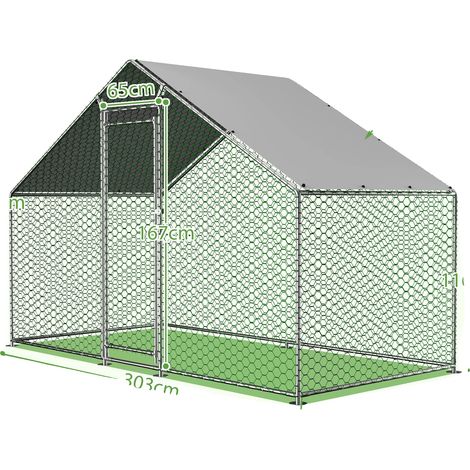 Gallinero, cubierta impermeable, construcción de acero resistente, verde, 303x157x200cm (1/2)