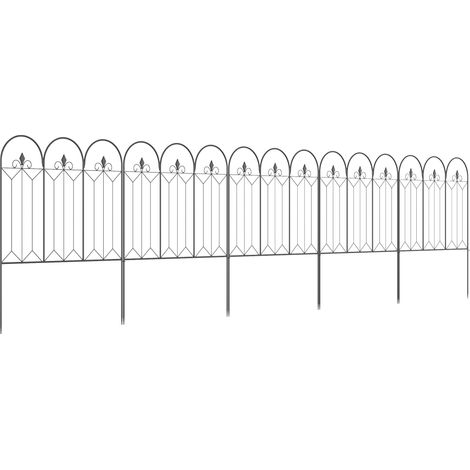 Set aus 5 dekorativen Metall-Gartenzäunen mit Ornamenten, 305 x 79,5 cm, schwarz