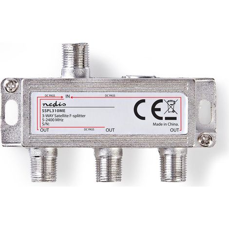 Divisor de satelite 5 2400mhz 105db numero de entradas 1 numero de salidas 3 impedancia 75 ohmios cinc plata