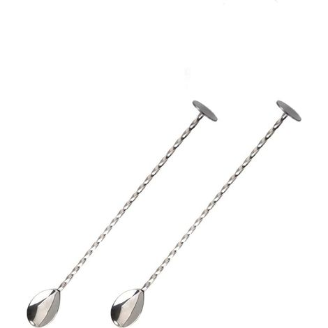Lot de 2 cuillères à cocktail en acier inoxydable, 27,9 cm, manche spiralé, argenté. (1/5)