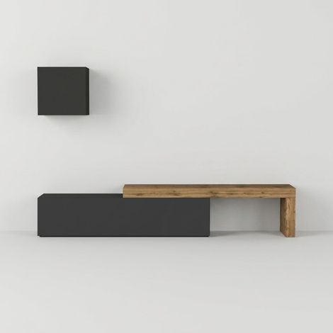 Mueble de salón moderno con soporte para TV y armario colgante Chronos n°19 - Antracita