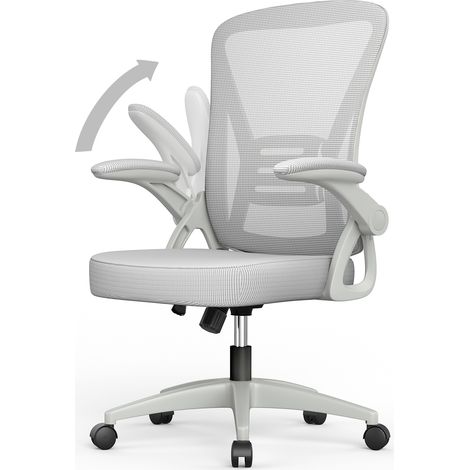 Rattantree - Chaise de bureau ergonomique - avec accoudoirs rabattables à 90° - réglable en hauteur 41-51 cm - Capacité 150 kg - housse en maille respirante - Assise large 50 cm - Base pivotante 360°