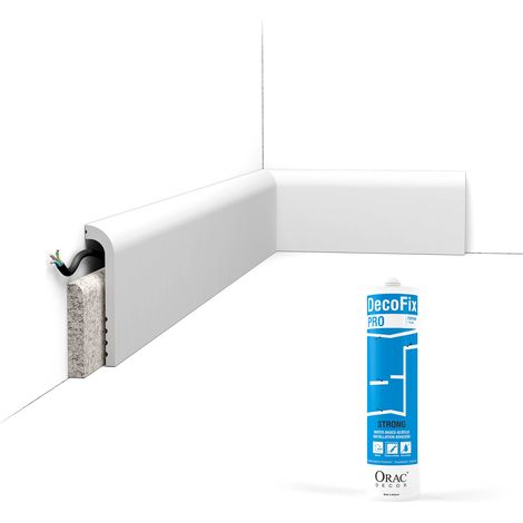Orac – Pack 10 mètres plinthe de rénovation SX185 – Colle incluse – Duropolymer blanc facile à peindre – Dimensions 12x2,5x200cm (1/5)