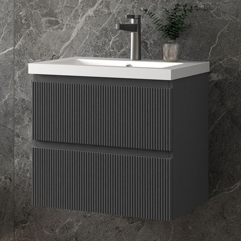 Biubiubath 600mm Wall Hung Bathroom Vanity Unit with Basin Sink Unit 2 Soft-close Drawers
