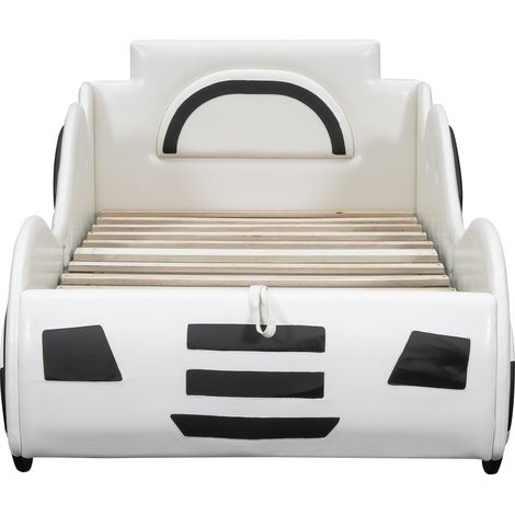 Lit plat 90 x 200 cm, lit avec sommier à lattes (sans matelas), modèle voiture, lit voiture, lit pour enfant, lit pour enfant avec rangement sous le lit, blanc (1/5)