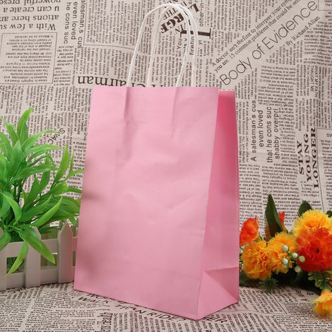 Lot de 25 sachets cadeaux en papier kraft avec poignée, roses, pour dragées de mariage. (1/5)