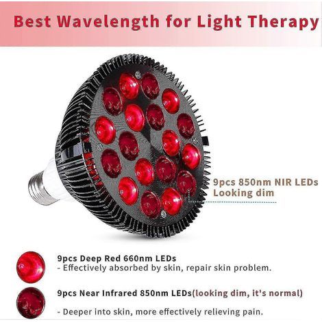 Lampe de luminothérapie rouge, appareil de luminothérapie infrarouge Wolezek 36 W à 18 LED, rouge 660 nm et infrarouge proche 850 nm (1/4)