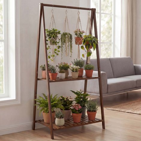 étagére à plantes en bambou HWC-Q32, étagére en escalier pour fleurs et plantes, étagére de salle de