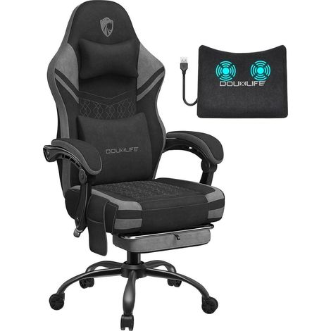 Gaming Stuhl Stoff mit Massagefunktion, Fußstütze, 158kg, Grau (1/5)