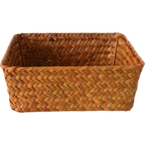 Panier de rangement en osier 1 pièce - tissé à la main - matériau épaissé - forme stable - 23x23x8 cm - brun (1/5)