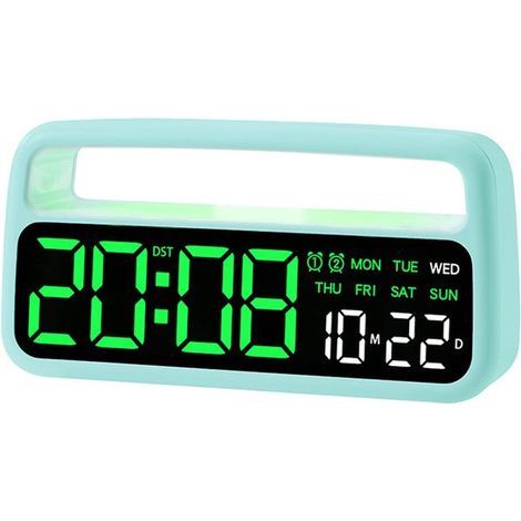 Reloj despertador digital para dormitorio,reloj de mesita de noche digital enchufable,3 niveles de intensidad regulables,color verde (1/5)